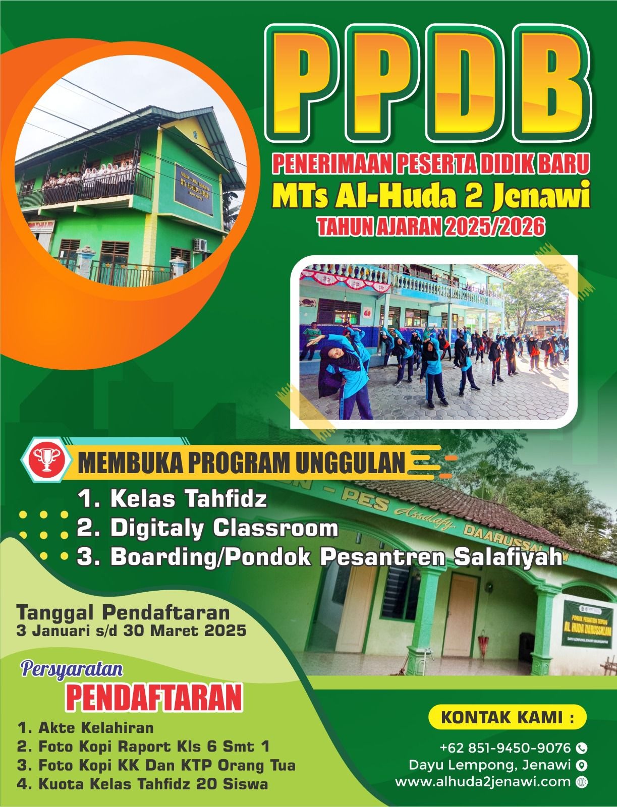PPDB Periode 2025-2026 MTS Al huda 2 Jenawi